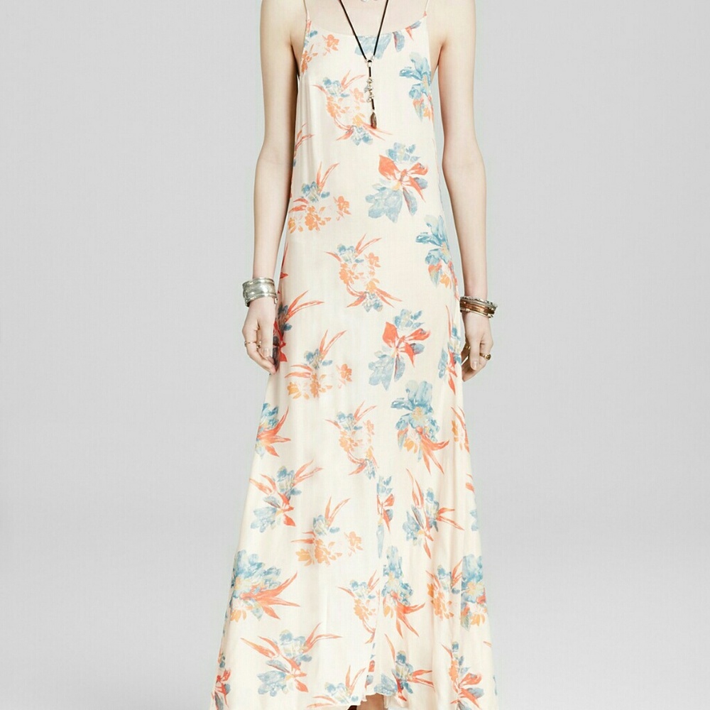 Free People Floral Maxi Dress - Cream, Blue, Orange